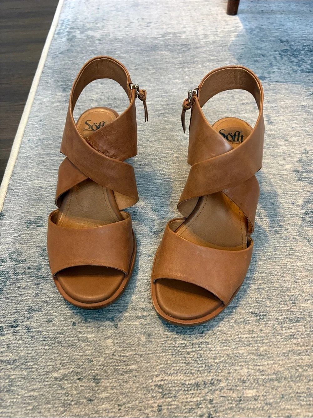 Söfft Brown Leather Crisscross Slingback Sandal - Picture 1 of 3